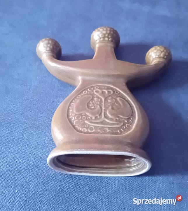 Trójramienny świecznik ceramiczny Bochnia PRL wielkopolskie Koźminek