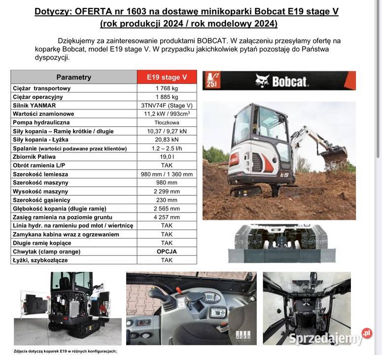 Koparka Bobcat E19 120 mh Najbogatsze sprzedam