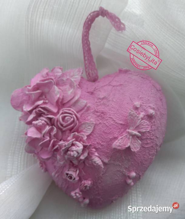 Serce mixmediowe ozdoba rękodzieło Krajno-Parcele sprzedam