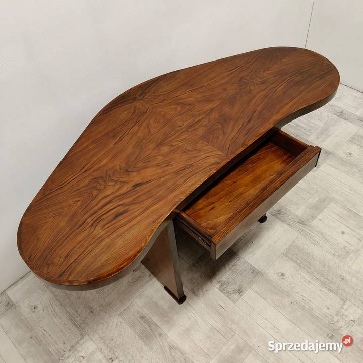 Biurko bumerang art deco design orzech lata 50te łódzkie Radomsko