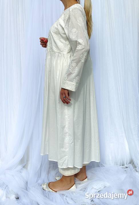 Biała orientalna sukienka XL 42 bawełna haft Szczecin