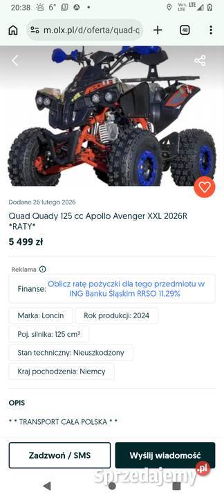 Quad Apollo Avenger XXL 125 31 2024r duża rama Mława