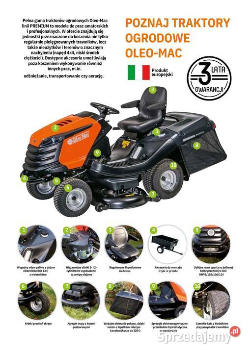 Traktor ogrodowy Oleomac Dostawa