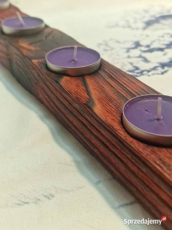 Świecznik Shou Sugi Ban drewno świerkowe bordowy warmińsko-mazurskie