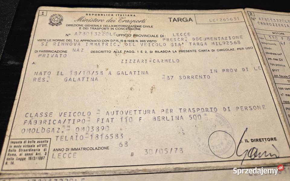 Fiat 500 ProjektMały licznikDokumenty manualna Częstochowa