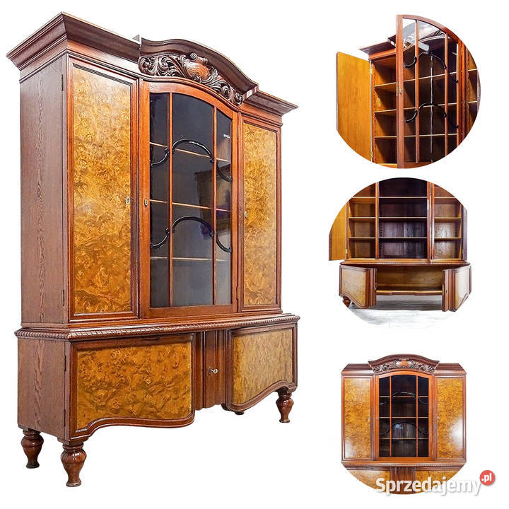 Wysoka drewniana WITRYNA na nóżkach BIBLIOTECZKA wielkopolskie