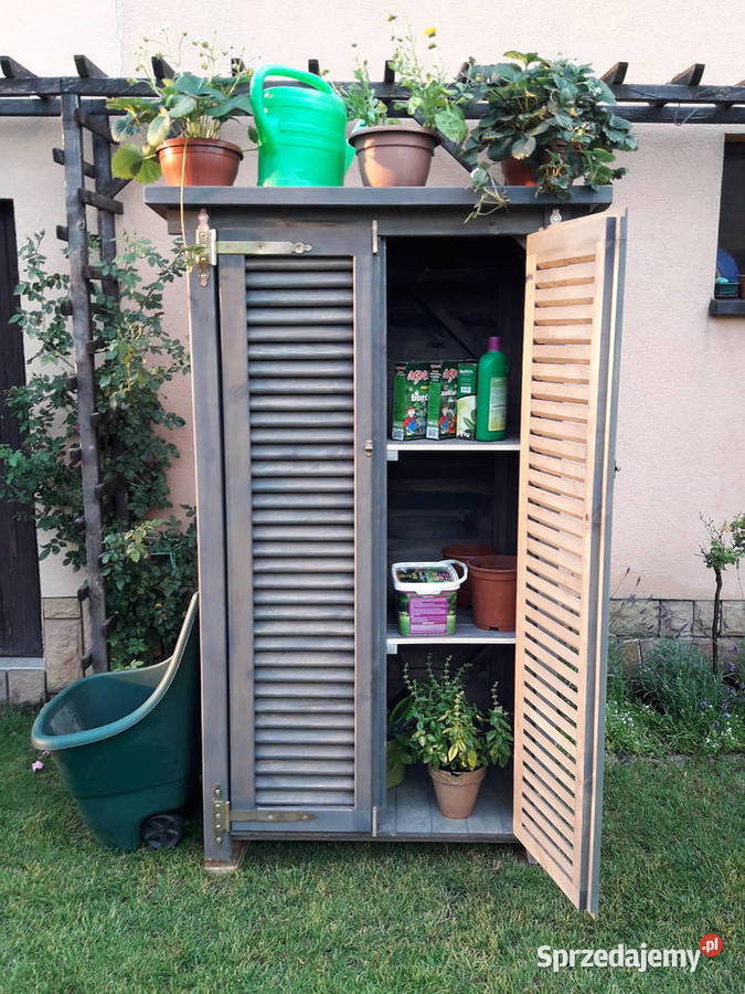 Szafa ogrodowa drewniana drzwi dwuskrzydłowe Szafy, regały, półki Kalety