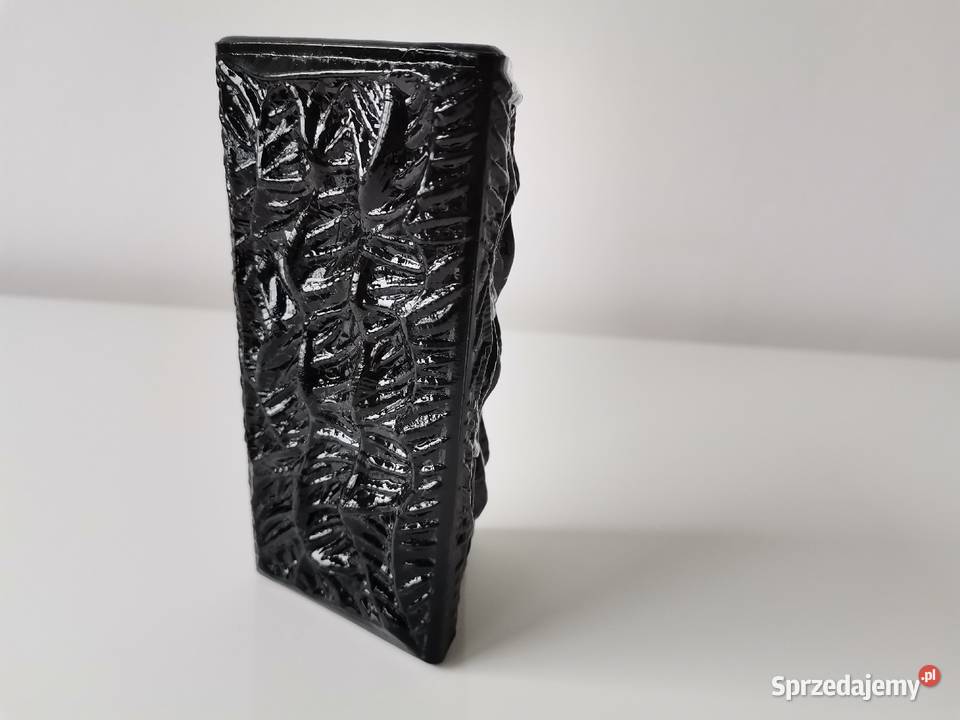 Stary czarny wazon szkło hialitowe HSG Hortensja Katowice