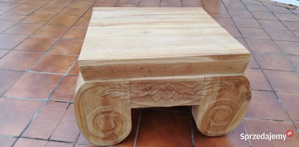 Stolik drewniany rzeźbiony kawowy loft indyjski Garwolin