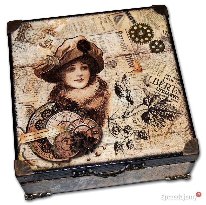 Drewniana SZKATUŁKA nóżki MADAME steampunk 16X16 sprzedam