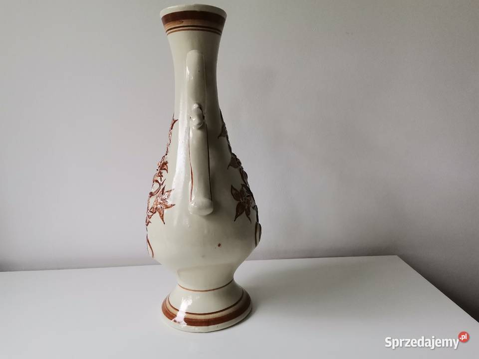 Stary duży wazon z reliefem Kwity ceramika Porcelana i szkło Katowice