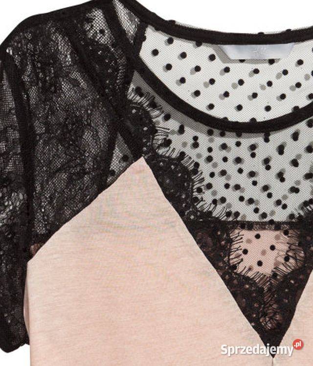 Koszulka bluzka xs 34 czarny pudrowy róż hm Topy i koszulki