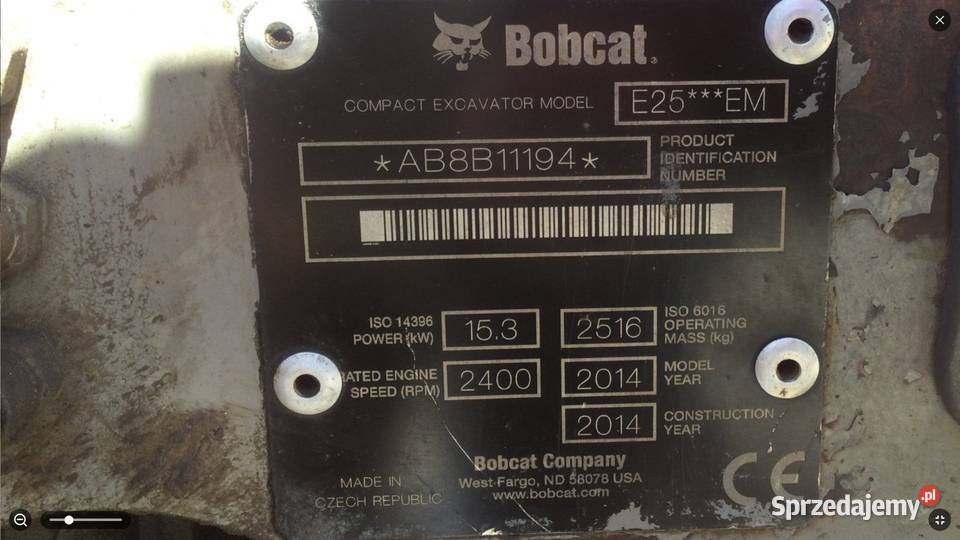 Mini koparka BOBCAT E25 25 t r 2014 Minikoparka Rok produkcji 2014 Kraków