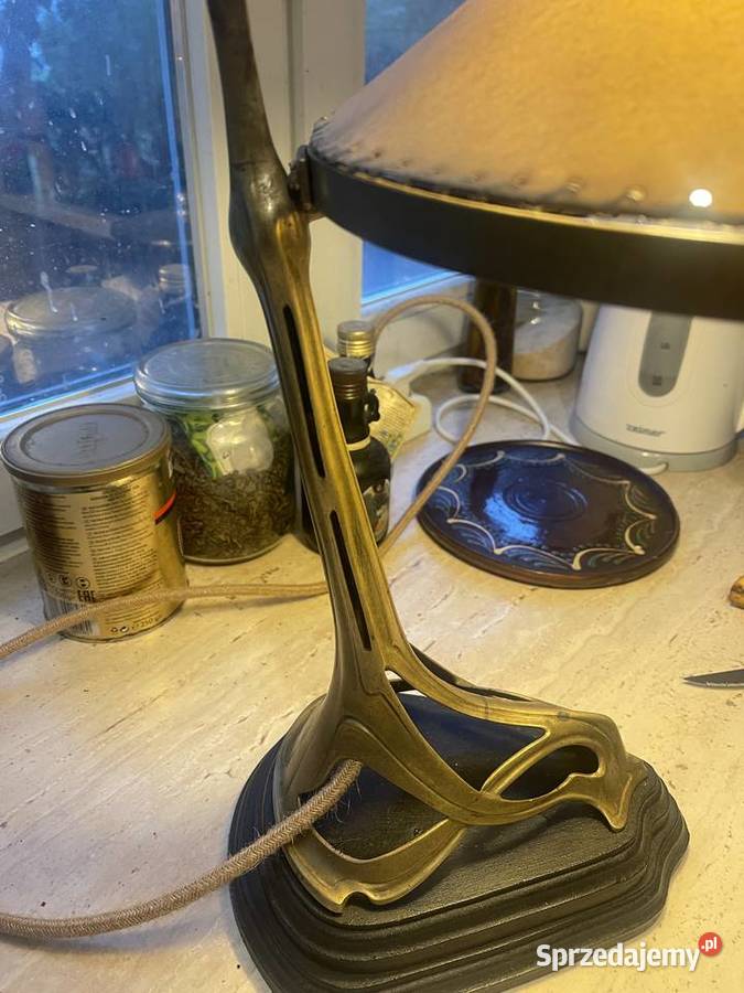 Lampa secesja unikat mosiadz drewno cudna Łódź