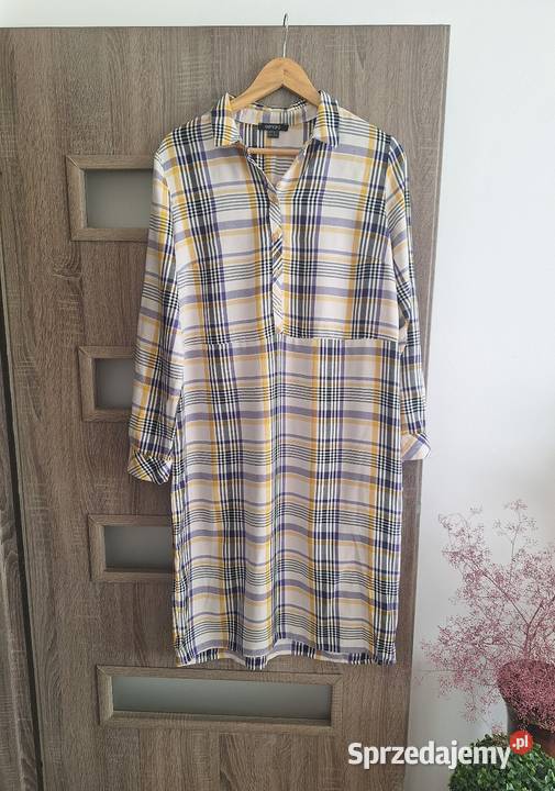 Śliczna damska sukienka w kratkę długi rękaw długi Kraków