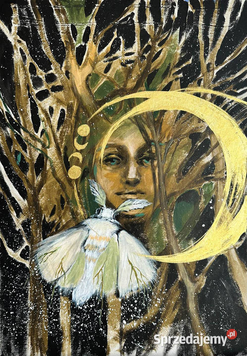 Driada obraz akrylami i złotym tuszem format A2 Malarstwo śląskie Katowice