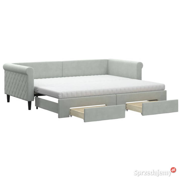Sofa rozsuwana z szufladami jasnoszara aksamit Warszawa