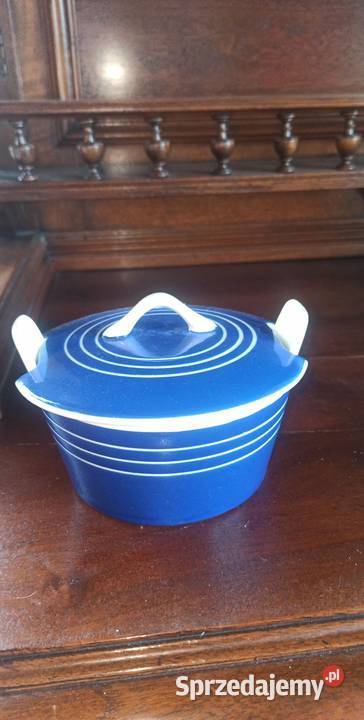 Puzderko pojemnik sygnowany Z pokrywką kobaltowy pomorskie Gdańsk