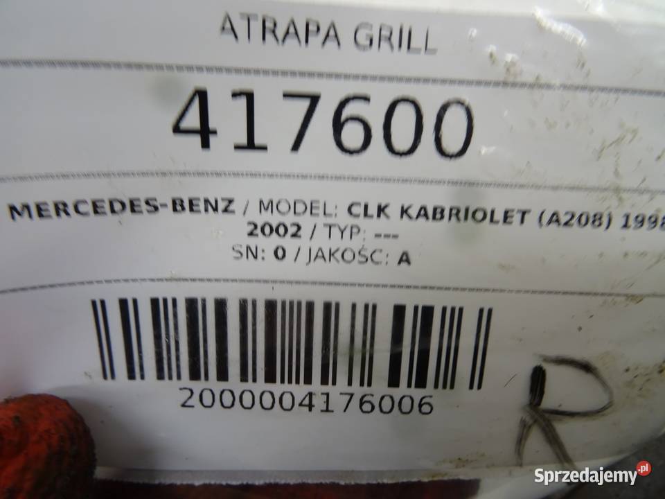 ATRAPA GRILL MERCEDES A208 9802 Kabriolet KRATA