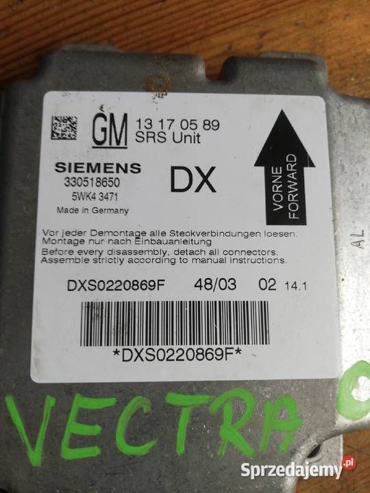 sensor airbag Vectra Signum 13 17 05 89 komputery Margonin