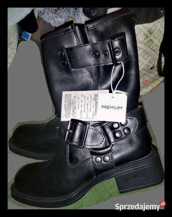 Skórzane RESERVED Premium Buty Botki Biker SKÓRA wielkopolskie