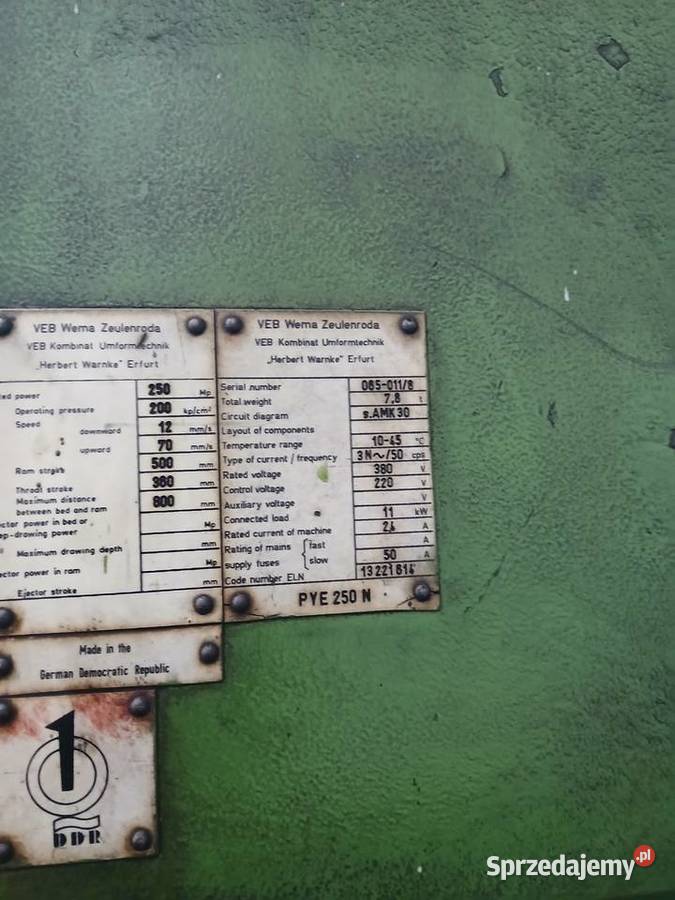 Do sprzedania prasa hydrauliczna PYE 250N Chochołów