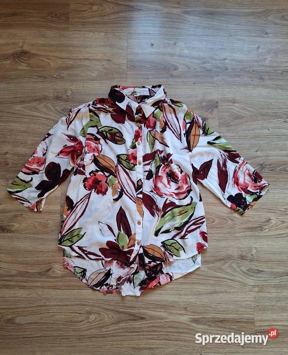 Świetna biała koszula w kwiaty Terezini wiskoza czerwony małopolskie Kraków