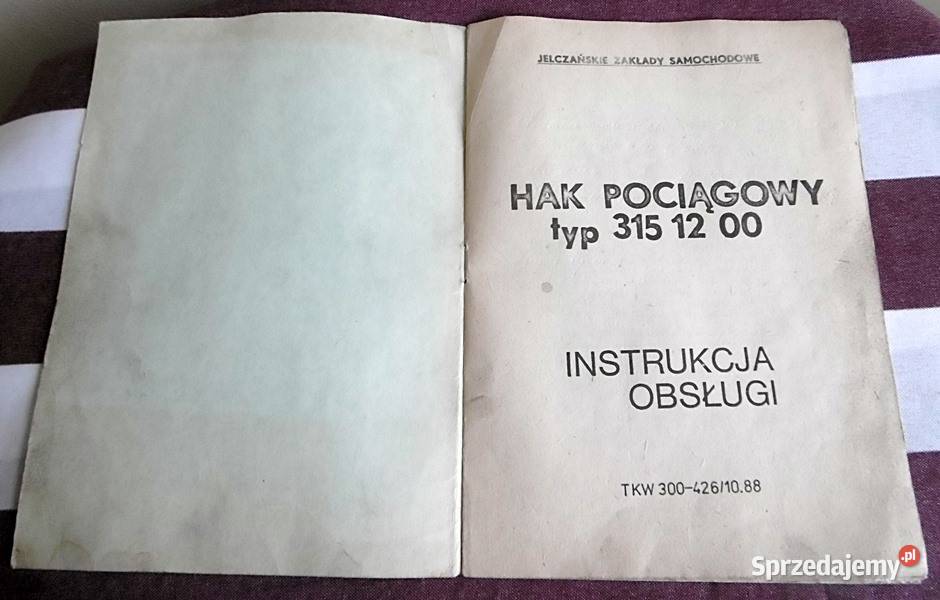 Instrukcja obsługi Hak pociągowy typ 315 12 00 Poradniki, albumy i reportaże Ostrów Wielkopolski sprzedam