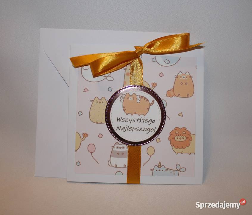 Kartki na urodziny kot Pusheen różowe i Stare Miasto