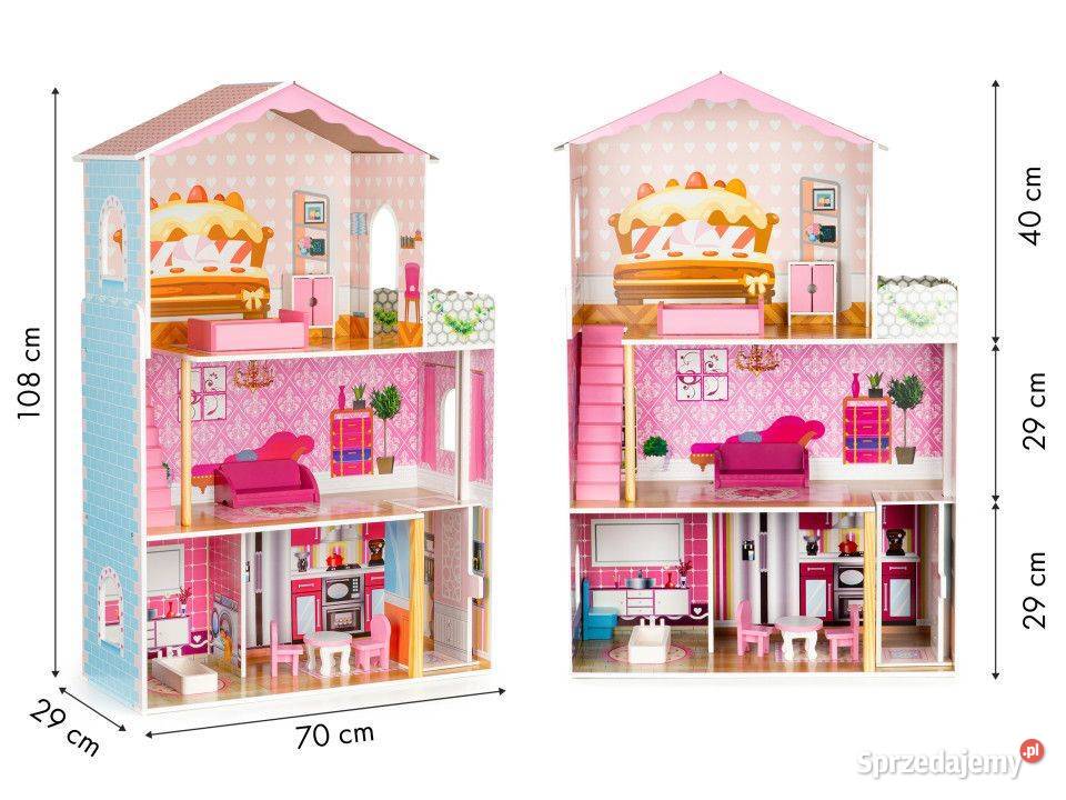 Drewniany domek lalek z windą meble ECOTOYS 3 lata+ Bielsk Podlaski
