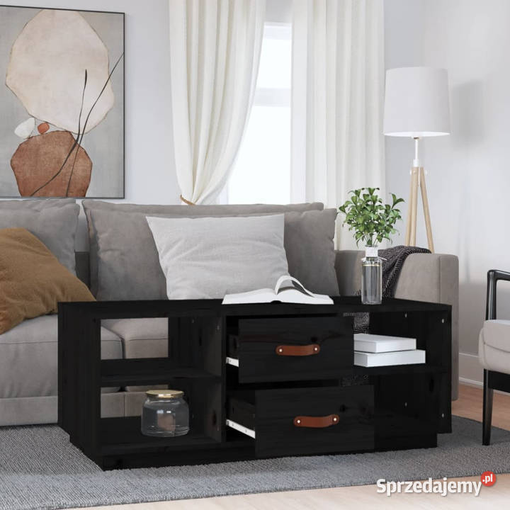 Stolik kawowy czarny 100x50x41 lite drewno