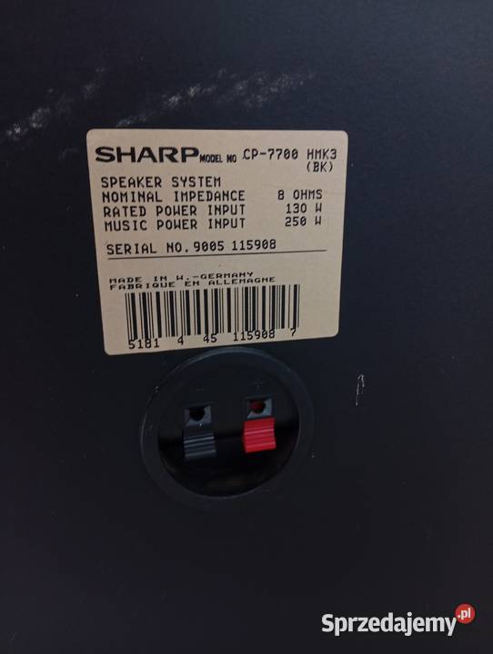Kolumny SHARP CP7700 mocne 2 x 250 wat 8 ohm 145 kujawsko-pomorskie Byczyna sprzedam