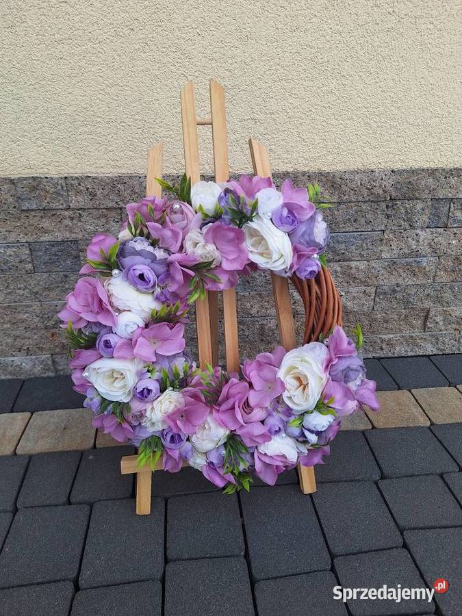 Wianek na drzwi całoroczny fiolet krem Dębica