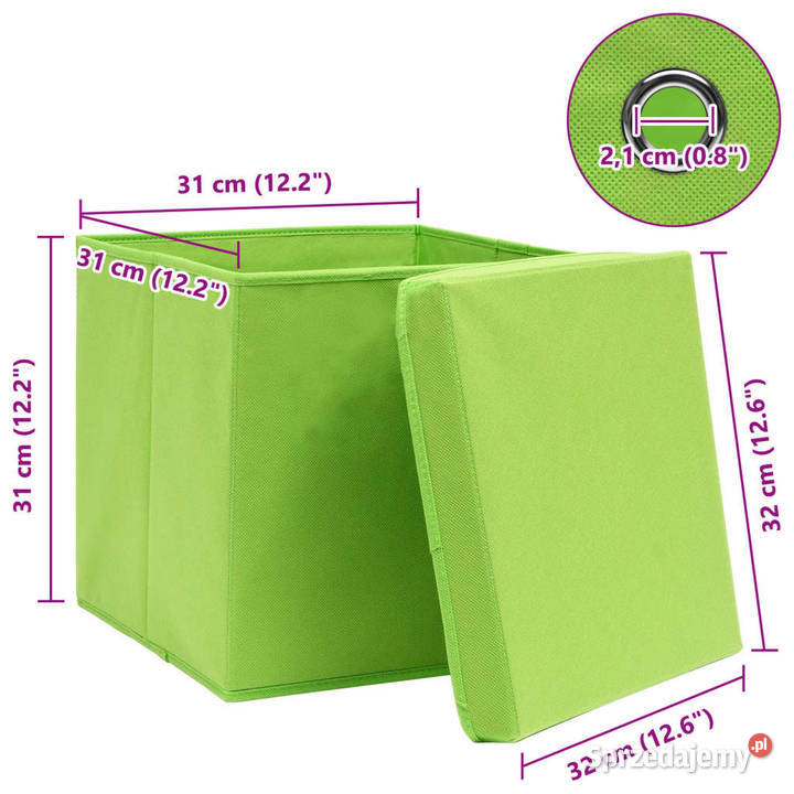 Pudełka z pokrywami 10 zielone 32x32x32 tkanina Pozostałe