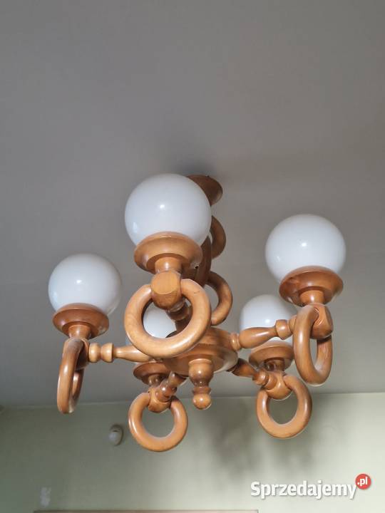 Żyrandol lampa 5ramienny imitacja dębu lata 80 Serock