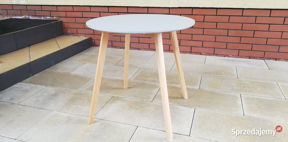 Stolik okrągły szary drewniane nogi ława stół Sulbiny