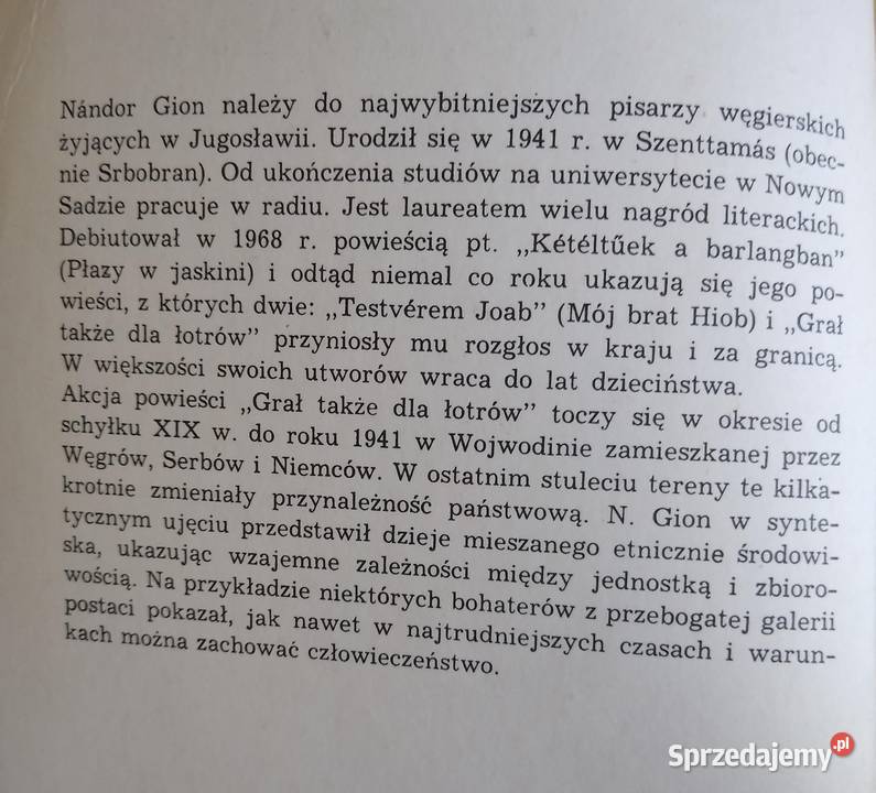 Grał Także Łotrów Nandor Gion ISBN 8307011833 Gdańsk