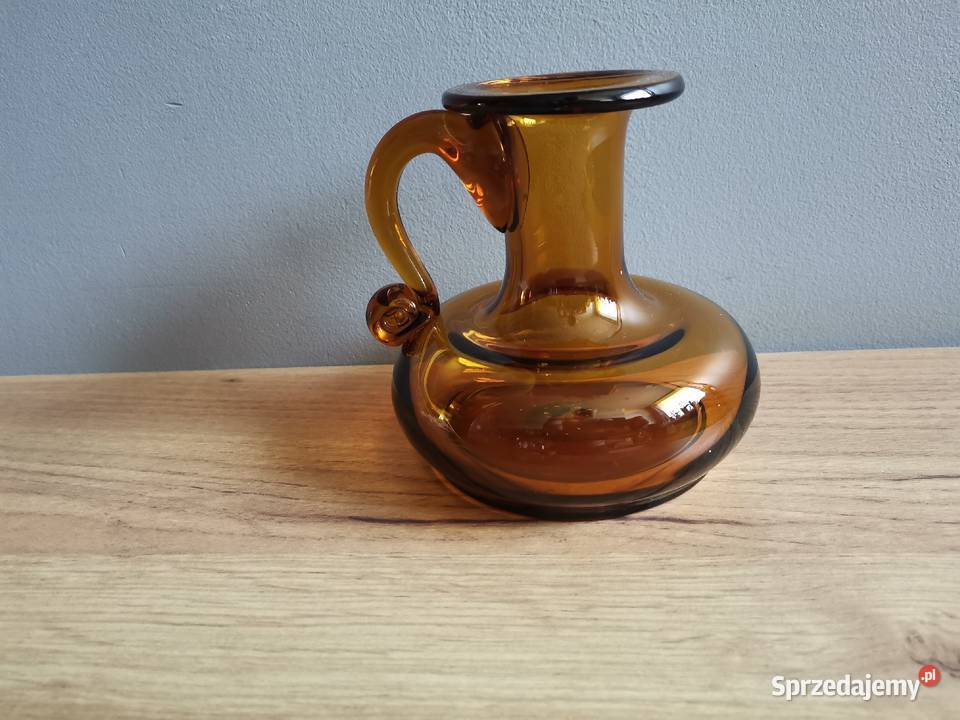 Stary świecznik kaganek szkło miodowe design PRL Katowice