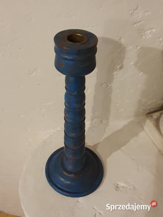 ŚWIECZNIK drewniany prowansalski niebieski Dekoracje i ozdoby Lublin