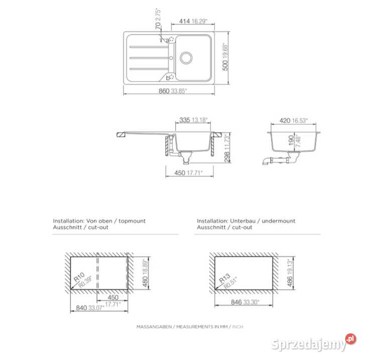 Zlewozmywak granitowy CookeLewis Arber 50 x 86