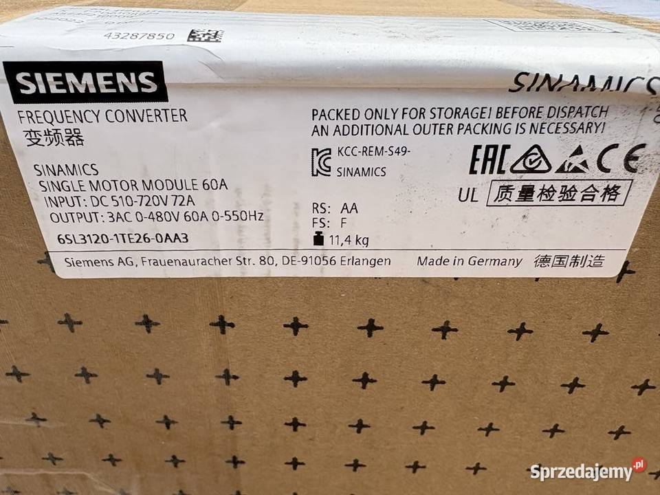Siemens 6SL31201TE260AA3 Single Motor Module 60A Warszawa sprzedam