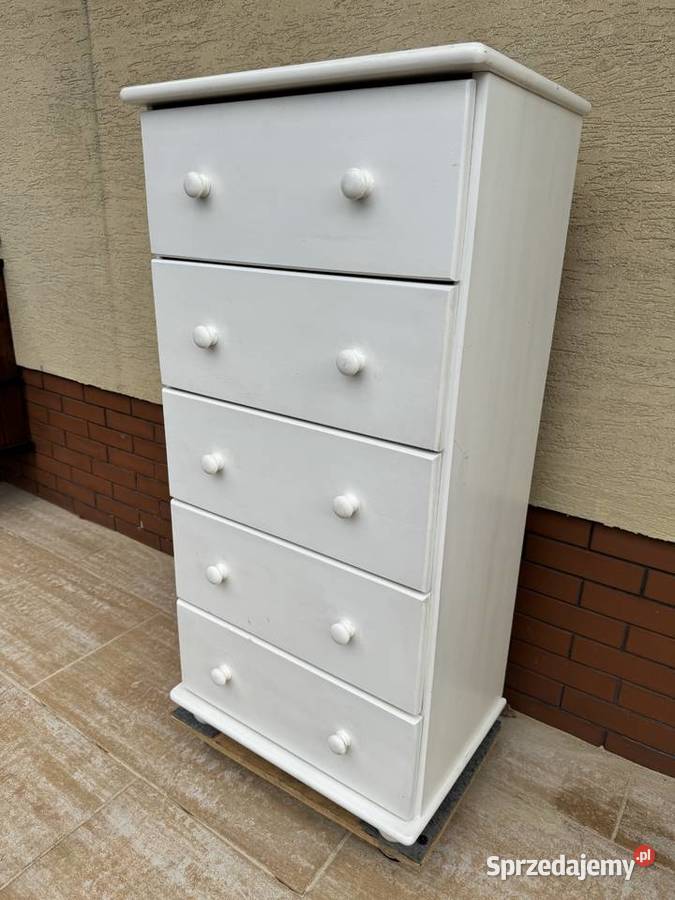Szafka z szufladami drewniana biała słupek