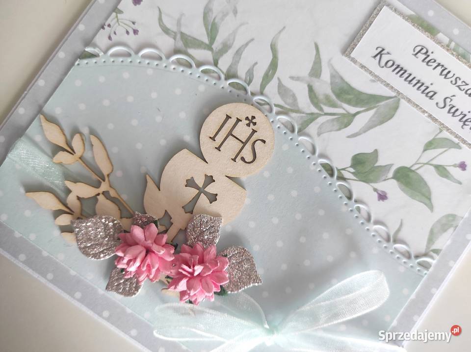 Kartka ręcznie robiona Komunia Święta handmade