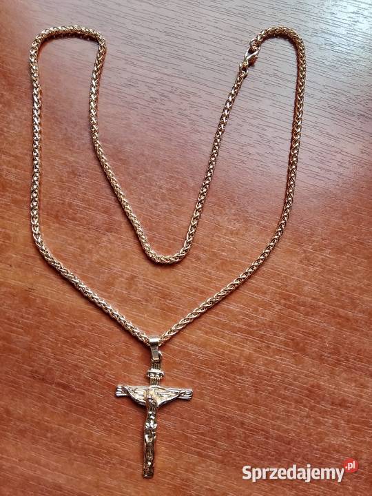 Łańcuszek z krzyżykiem duży złoty kolor ładny Legionowo