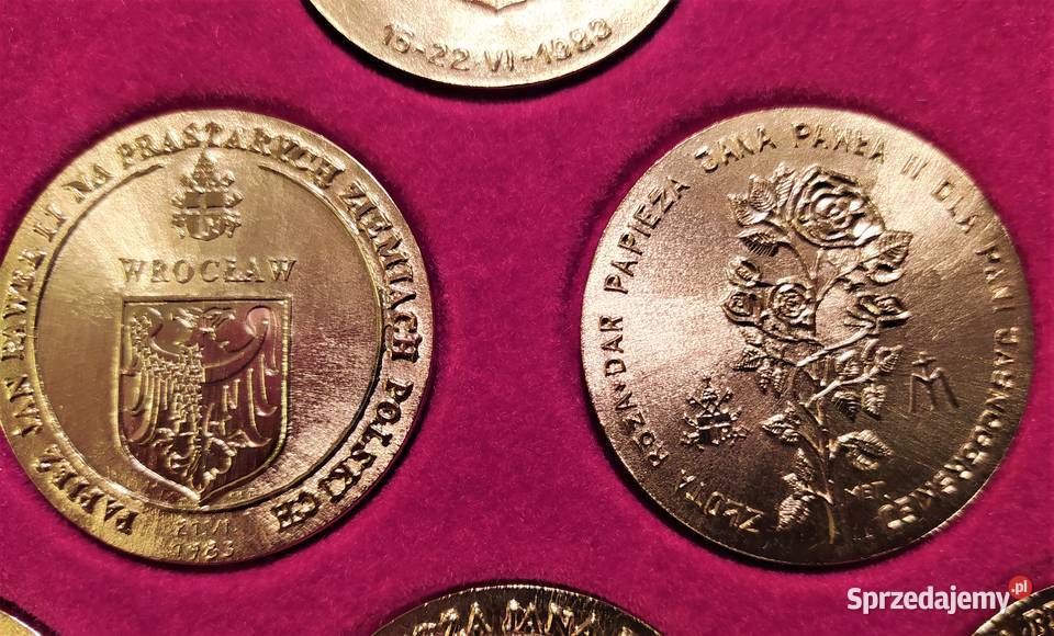 Złocone medale z II PIELGRZYMKI JP II do Polski Numizmatyka Mędłów