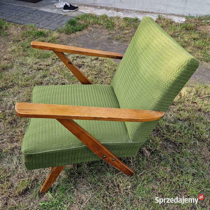 Fotel na sprężynach prl vintage 1cm