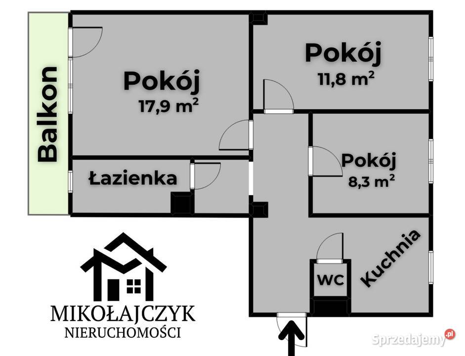 3 pokoje Sikorskiego 27 60 m2 duży balkon IV warmińsko-mazurskie Bartoszyce