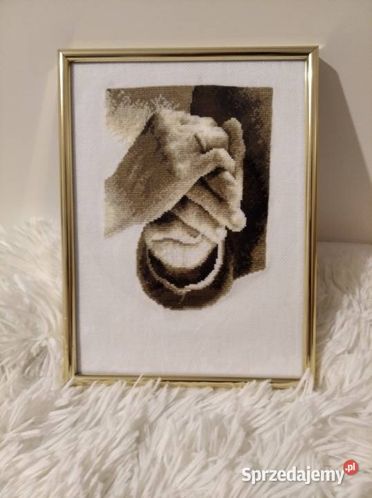 Ślub haft krzyżykowy rękodzieło pamiątka Ślubu odcienie brązowego Dekoracje i ozdoby Olsztyn sprzedam