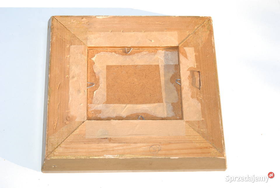 Stary mini obraz krajobraz z ramką drewnianą Cieszyn