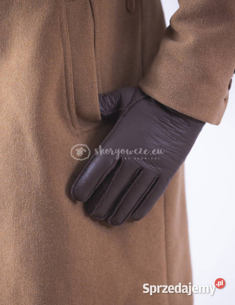 Brązowe klasyczne skórzane rękawiczki męskie ze Pozostałe Szaflary